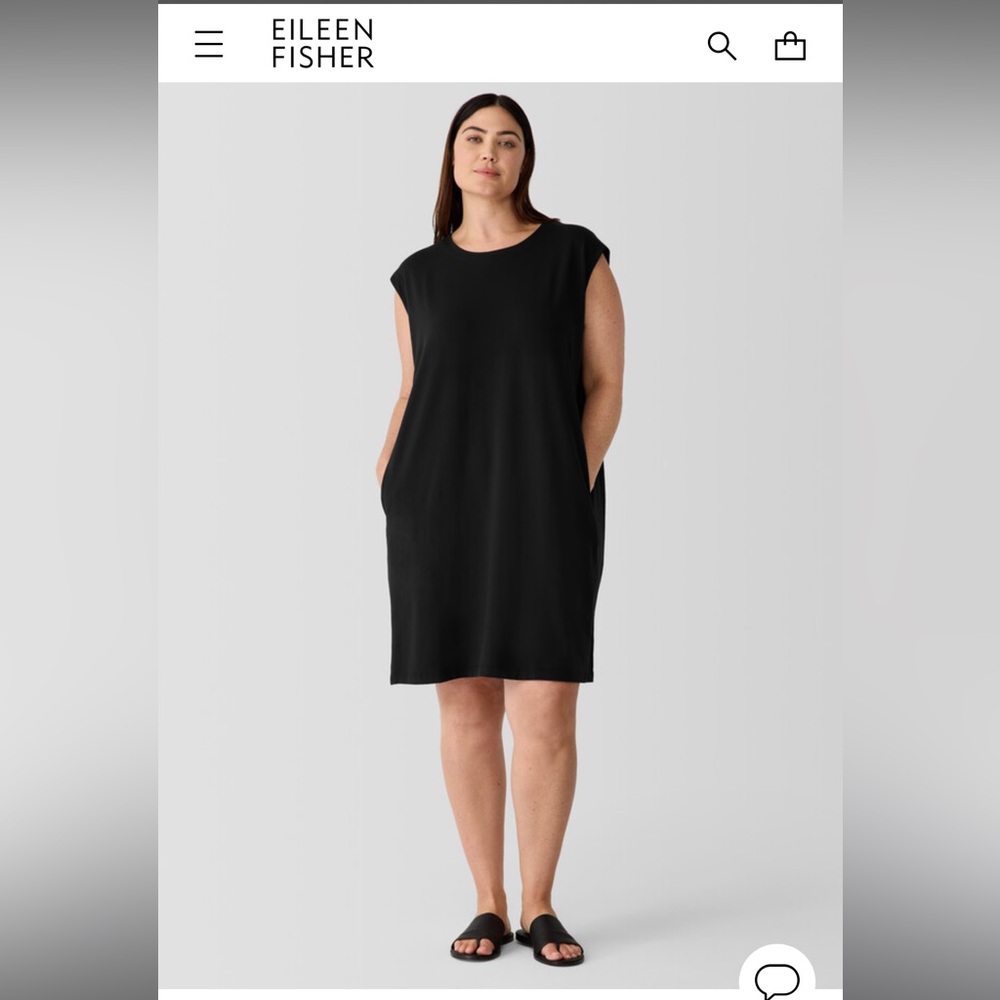 Eileen Fisher Organic Cotton Jersey Round Neck Sleeveless Dress Pockets XL